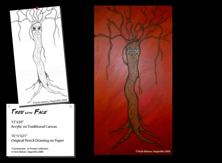 Painting and Drawing of a Tree with a Face